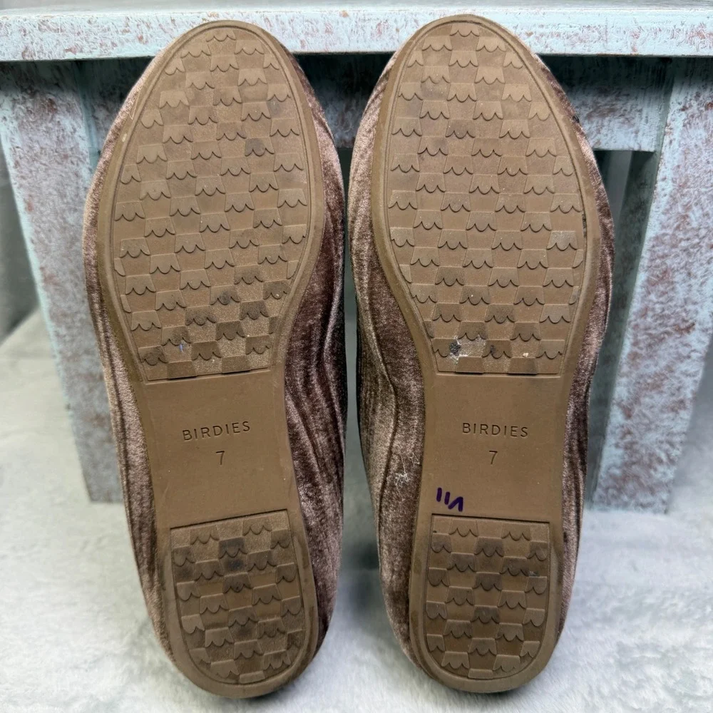 Birdies Donqun Velvet Loafers Womens 7 Brown Pleated Quilted Smoking Slippers